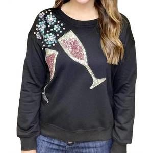 NEW WHY DRESS sequin champagne shirt in black